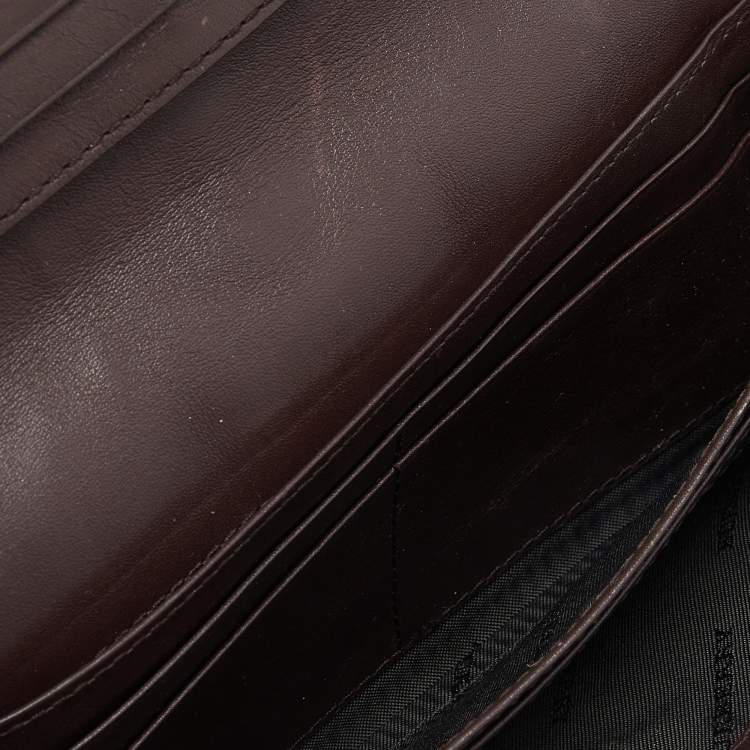 Pre Owned Burberry Dark Brown Leather Continental Wallet