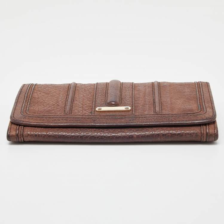 Pre Owned Burberry Dark Brown Leather Continental Wallet