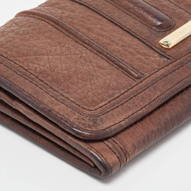 Pre Owned Burberry Dark Brown Leather Continental Wallet