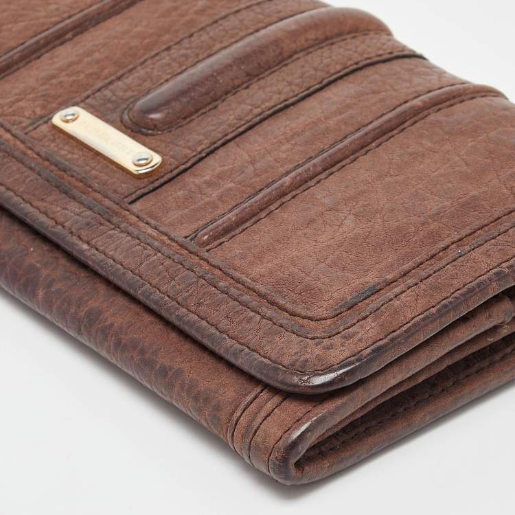 Pre Owned Burberry Dark Brown Leather Continental Wallet