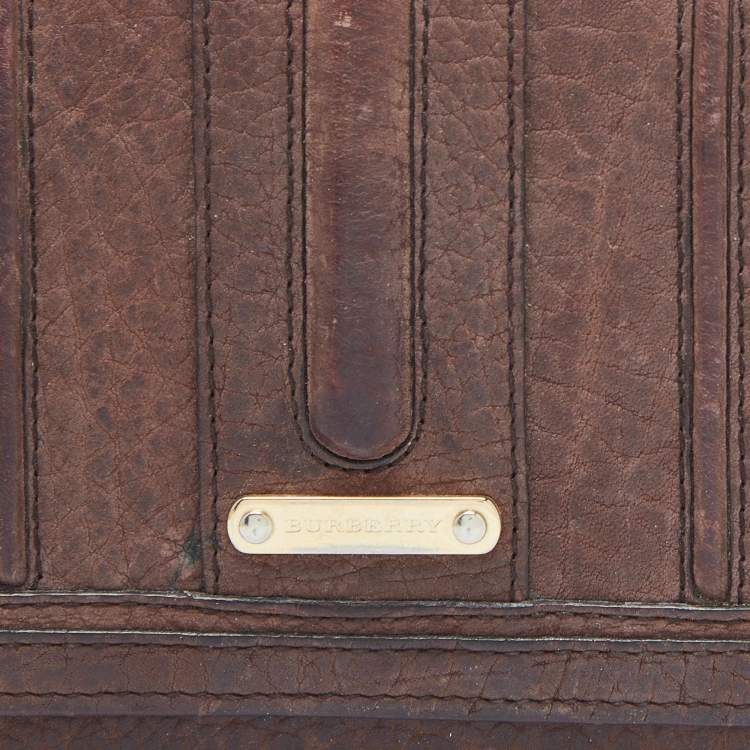 Pre Owned Burberry Dark Brown Leather Continental Wallet