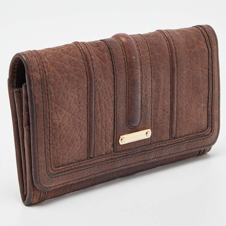 Pre Owned Burberry Dark Brown Leather Continental Wallet