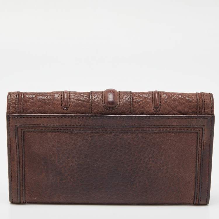 Pre Owned Burberry Dark Brown Leather Continental Wallet