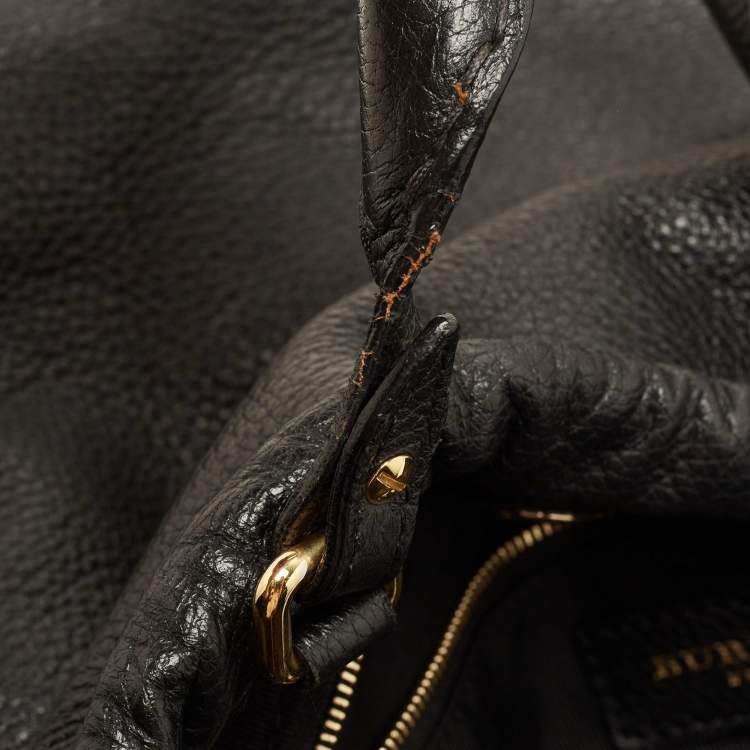 Pre Owned Burberry Black Leather Drawstring Tote