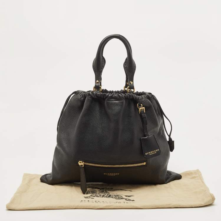 Pre Owned Burberry Black Leather Drawstring Tote