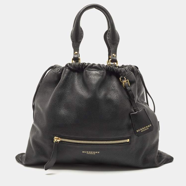 Pre Owned Burberry Black Leather Drawstring Tote