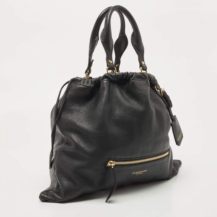 Pre Owned Burberry Black Leather Drawstring Tote