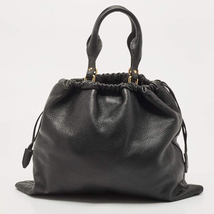 Pre Owned Burberry Black Leather Drawstring Tote