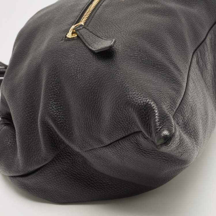 Pre Owned Burberry Black Leather Drawstring Tote