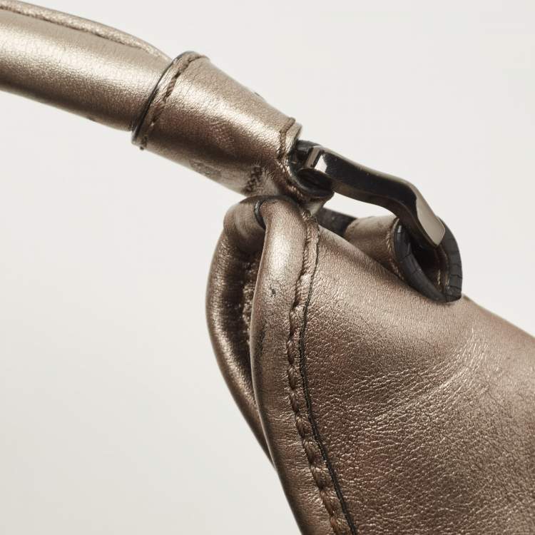 Pre Owned Burberry Silver/Beige Floral Embossed Supernova Check PVC and Leather Small Brooklyn Hobo