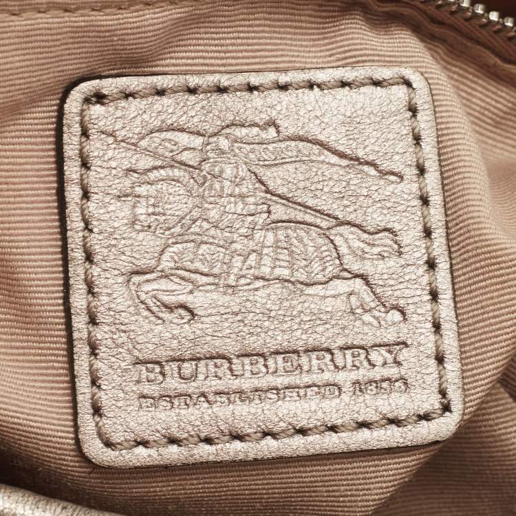 Pre Owned Burberry Silver/Beige Floral Embossed Supernova Check PVC and Leather Small Brooklyn Hobo