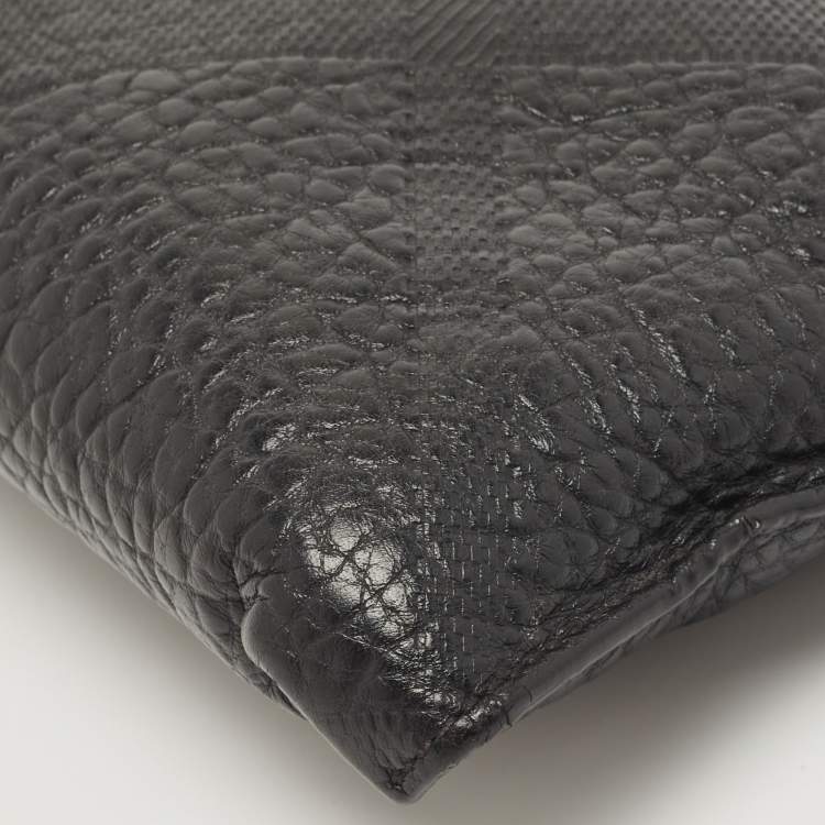 Pre Owned Burberry Black Grained Leather Wristlet Pouch  