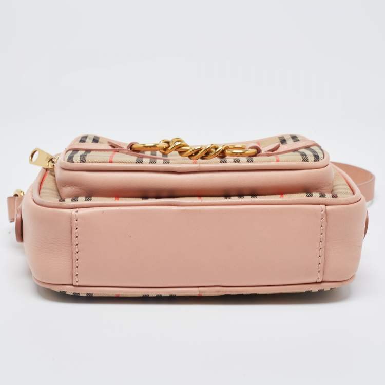 Pre Owned Burberry Beige/Pink 1983 Knight Check Canvas and Leather Link Camera Bag