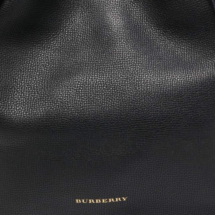 Pre Owned Burberry Black Leather and House Check Fabric Small Canterbury Tote