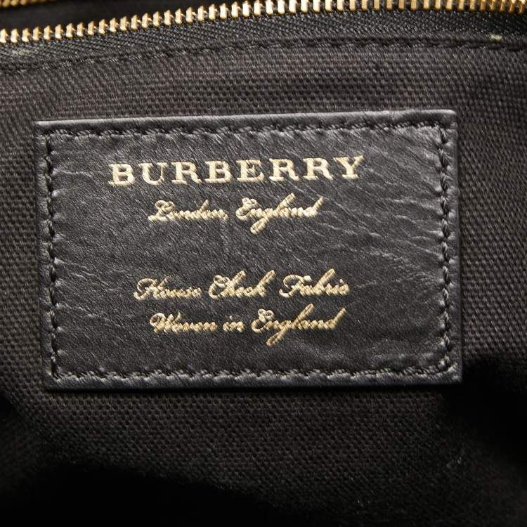 Pre Owned Burberry Black Leather and House Check Fabric Small Canterbury Tote
