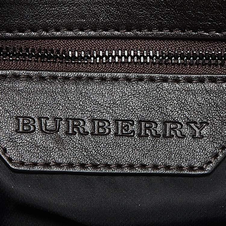 Pre Owned Burberry Burgundy/Brown Check Nylon and Leather Double Zip Satchel