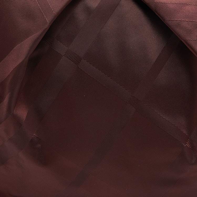 Pre Owned Burberry Burgundy/Brown Check Nylon and Leather Double Zip Satchel