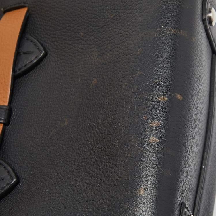 Pre Owned Burberry Black/Tan Leather Baby Marais Belt Tote