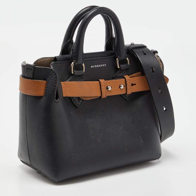 Pre Owned Burberry Black/Tan Leather Baby Marais Belt Tote