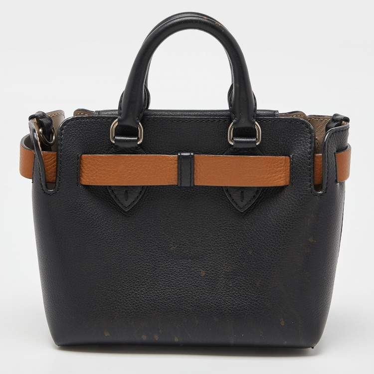 Pre Owned Burberry Black/Tan Leather Baby Marais Belt Tote
