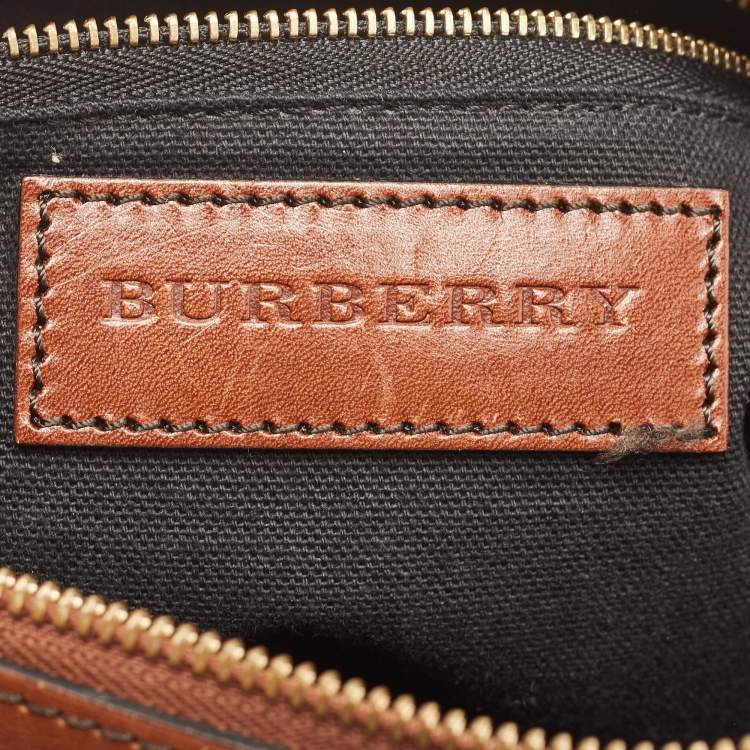 Pre Owned Burberry Brown House Check Canvas and Leather Small Chester Bowler Bag