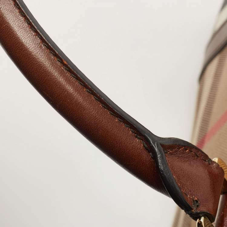 Pre Owned Burberry Brown House Check Canvas and Leather Small Chester Bowler Bag