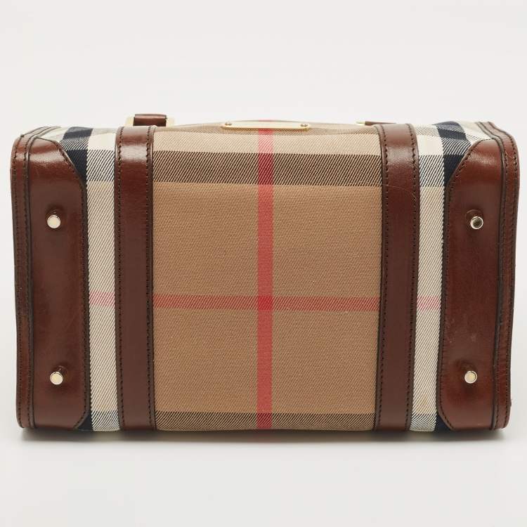 Pre Owned Burberry Brown House Check Canvas and Leather Small Chester Bowler Bag