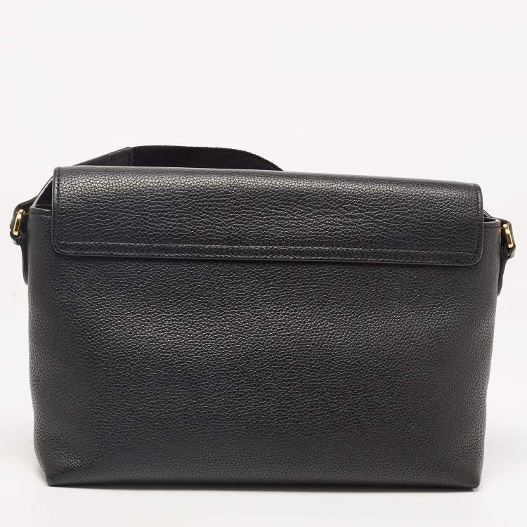Pre Owned Burberry Black/Beige Check Canvas and Leather Note Shoulder Bag