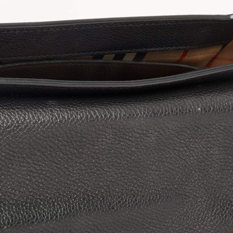 Pre Owned Burberry Black/Beige Check Canvas and Leather Note Shoulder Bag
