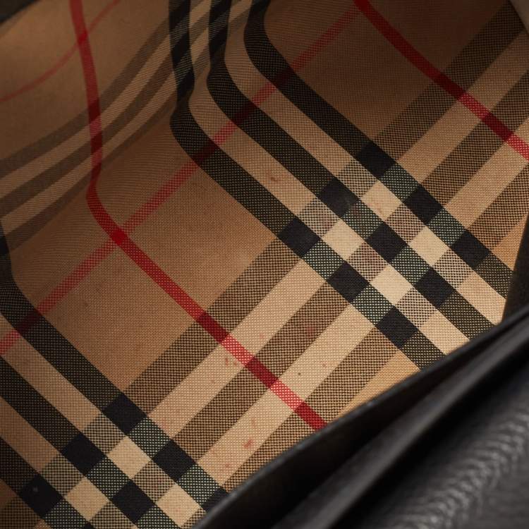 Pre Owned Burberry Black/Beige Check Canvas and Leather Note Shoulder Bag