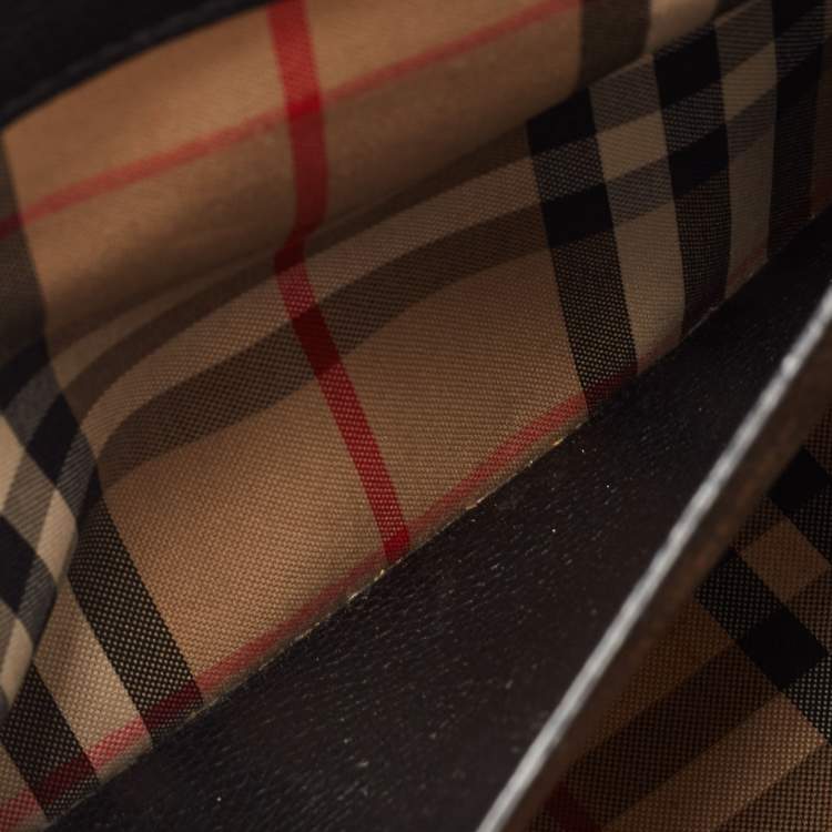 Pre Owned Burberry Black/Beige Check Canvas and Leather Note Shoulder Bag