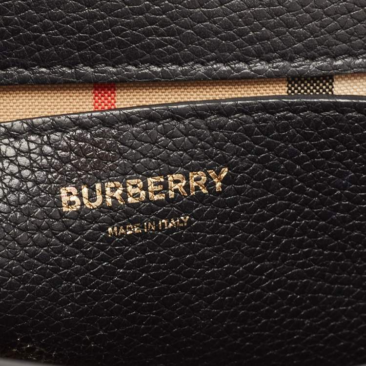 Pre Owned Burberry Black/Beige Check Canvas and Leather Note Shoulder Bag