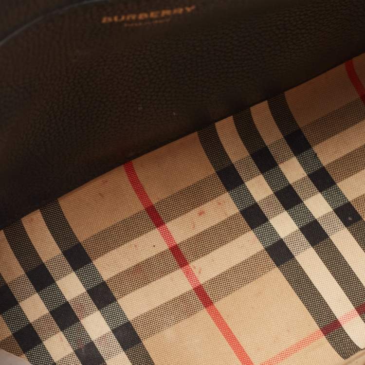 Pre Owned Burberry Black/Beige Check Canvas and Leather Note Shoulder Bag