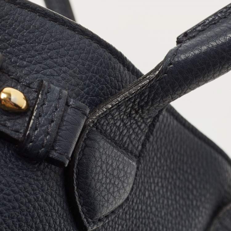 Pre Owned Burberry Navy Blue/Beige House Check Fabric and Leather Small Banner Tote