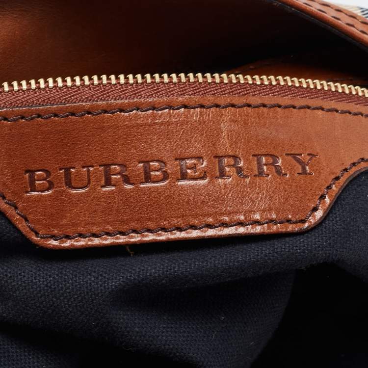 Pre Owned Burberry Brown/Beige House Check Canvas and Leather Medium Bridle Gosford Hobo