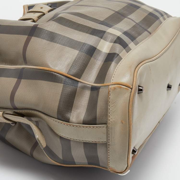 Pre Owned Burberry Beige Smoked Check PVC and Leather Walden Hobo