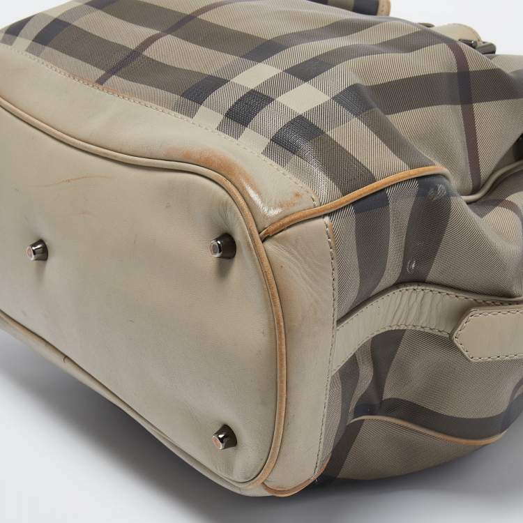 Pre Owned Burberry Beige Smoked Check PVC and Leather Walden Hobo