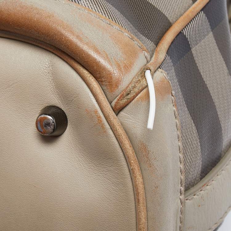 Pre Owned Burberry Beige Smoked Check PVC and Leather Walden Hobo