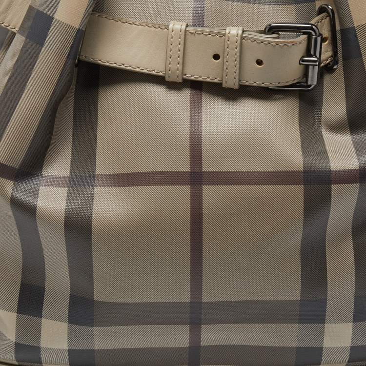 Pre Owned Burberry Beige Smoked Check PVC and Leather Walden Hobo