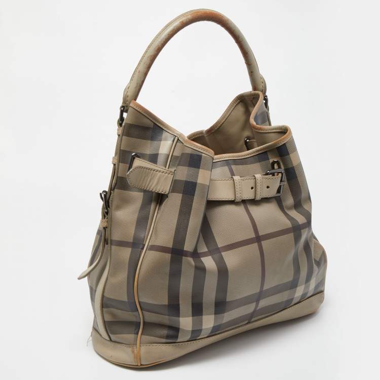 Pre Owned Burberry Beige Smoked Check PVC and Leather Walden Hobo