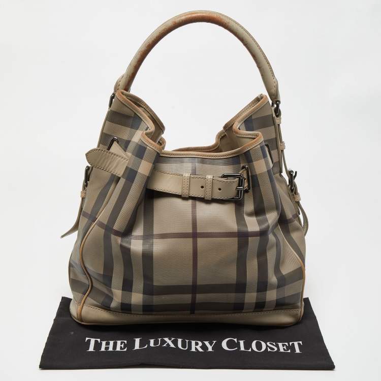 Pre Owned Burberry Beige Smoked Check PVC and Leather Walden Hobo