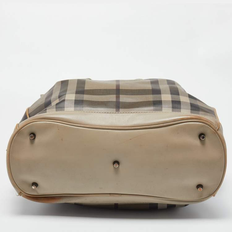 Pre Owned Burberry Beige Smoked Check PVC and Leather Walden Hobo