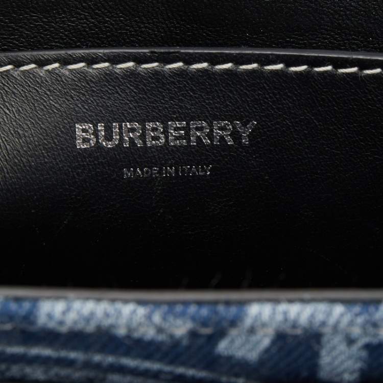 Pre Owned Burberry Blue/Black Denim And Leather Note Logo Print Crossbody Bag