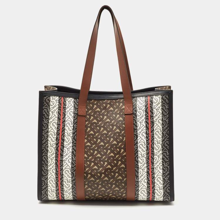 Pre Owned Burberry Black/Multicolor Monogram Stripe E-Canvas Portrait Tote