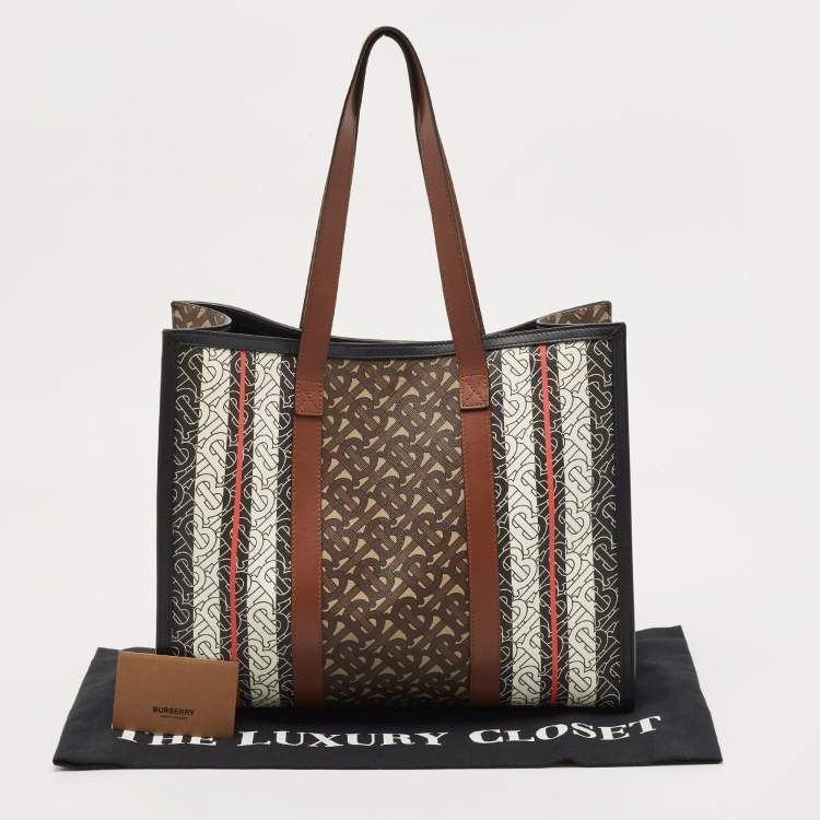 Pre Owned Burberry Black/Multicolor Monogram Stripe E-Canvas Portrait Tote