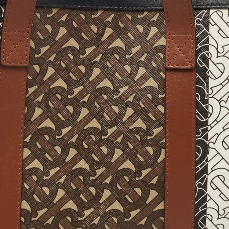 Pre Owned Burberry Black/Multicolor Monogram Stripe E-Canvas Portrait Tote