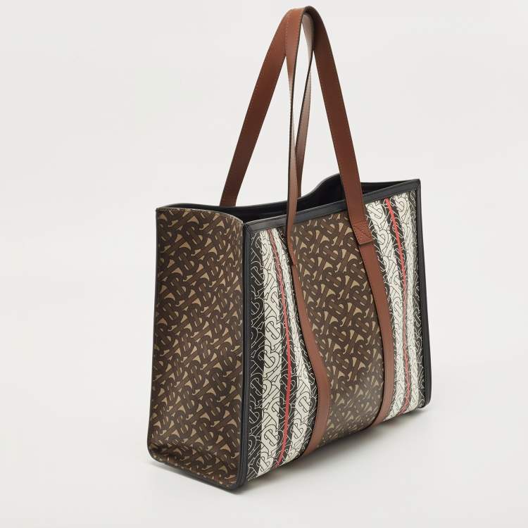Pre Owned Burberry Black/Multicolor Monogram Stripe E-Canvas Portrait Tote