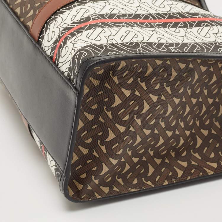 Pre Owned Burberry Black/Multicolor Monogram Stripe E-Canvas Portrait Tote