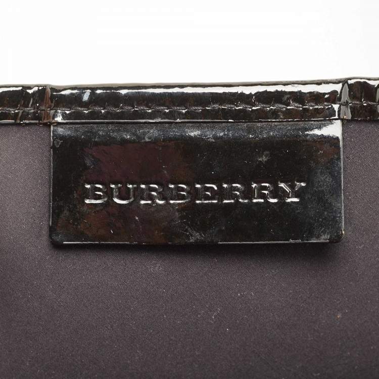 Pre Owned Burberry Beige/Black Supernova Check Coated Canvas and Patent Leather Nickie Tote