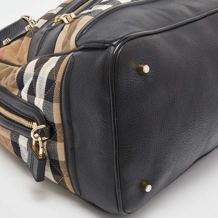 Pre Owned Burberry Beige/Black Quilted House Check Canvas and Leather Westbury Satchel